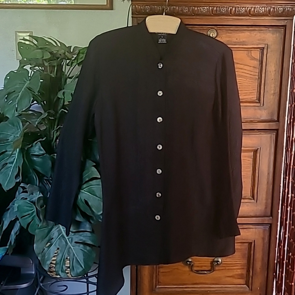 Citron Santa Monica Black Jacquard 100% Silk Tunic blouse Size S